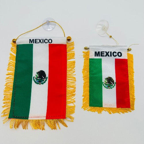 Banner with Brass Staff and Suction Cup -  Mexico Banderines para Ventana de Autos