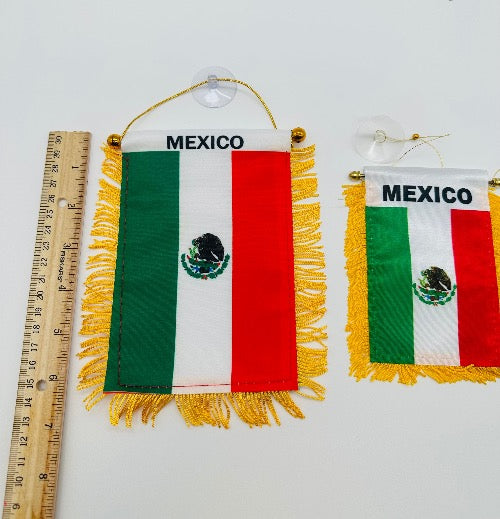 Banner with Brass Staff and Suction Cup -  Mexico Banderines para Ventana de Autos