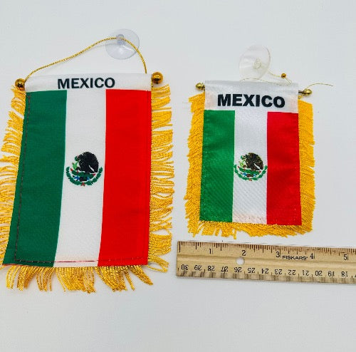 Banner with Brass Staff and Suction Cup -  Mexico Banderines para Ventana de Autos