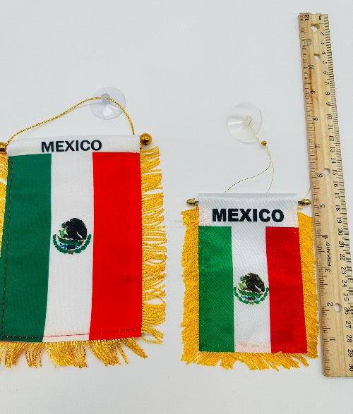 Banner with Brass Staff and Suction Cup -  Mexico Banderines para Ventana de Autos
