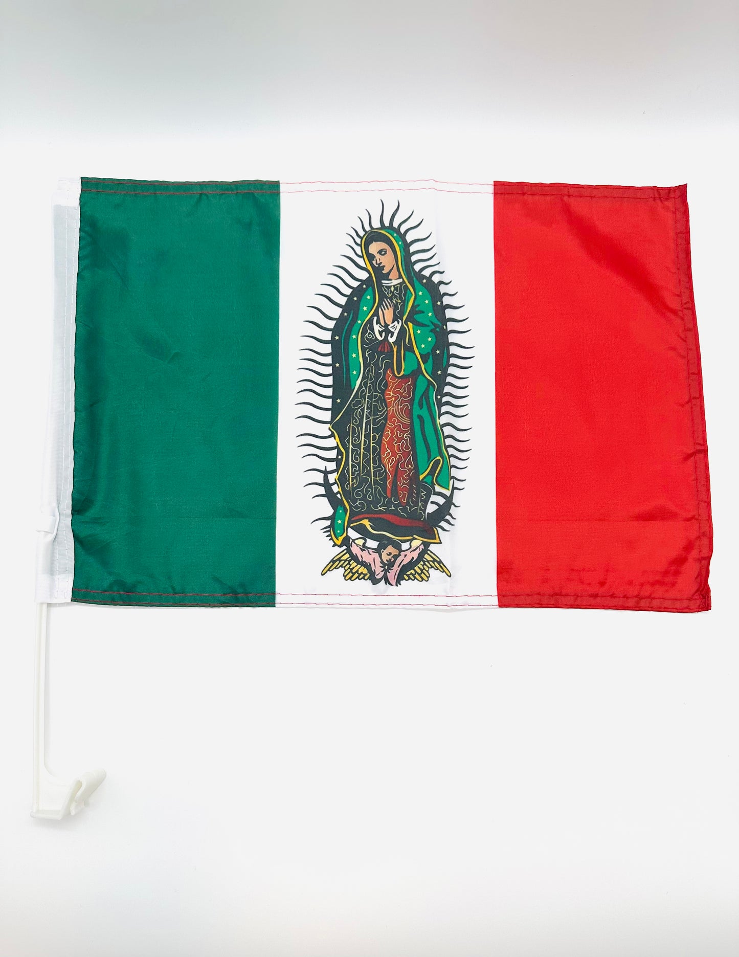 MEXICO SINGLE SIDED CAR FLAG VIRGEN OF GUADALUPE-BANDERA MEXICO PARA VENTANA DE AUTO VIRGEN DE GUADALUPE UNA PIEZA